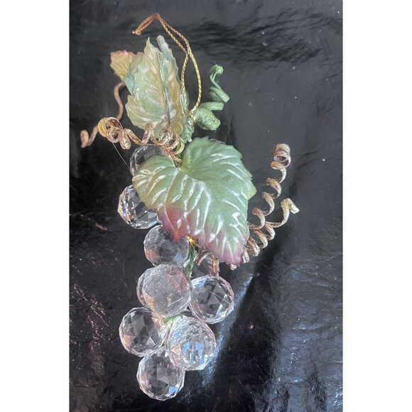 4 Sparkle Grape Cluster Christmas Ornaments Leaves & Gold Accents Vintage - Picture 4 of 7